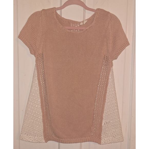 Anthropologie Moth Madeira Sweater Knit Eyelet Top Size XS Coquette Feminine - Picture 1 of 6